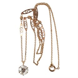 9ct gold fancy link chain, stamped 9K, with a  paste stone pendant