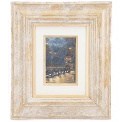 Ian Layton (British 1953-): 'Rain & Rush Hour London', oil on board signed and dated '04, 14cm x 9cm
Provenance: with the Blake Gallery York