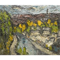 Barry De More (Yorkshire 1948-2023): 'Todmorden Canal with Blue Barge', oil and impasto on board signed, titled verso with Water Street Gallery label 61cm x 76cm
Notes: Acclaimed as one of the North's greatest expressionist artists, Barry De More (1948-2023) used a heavy impasto style to transfer his love of Yorkshire landscapes, townscapes and people to canvas. His work sits comfortably in the company of work by Kossoff and Auerbach, selling to collectors in the UK and overseas. De More's work can be found in the permanent collection of work by Northern Artists at Dean Clough, one of the UK's largest contemporary art galleries.