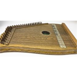Supertone stringed accordion by Abbley & Son London with simulated oak finish and transferred keyboard No.169, L52cm; in carrying case with sheet music