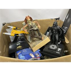 Mostly Star Wars collectables to include CommTalk with eight chips, DeAgostini Build Your Own X-Wing magazines issues 1-7, alarm clocks, Nokia Orange Star Wars Episode III carry case, etc in two boxes 