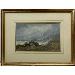 Edward Duncan RWS (British 1803-1882): Donkeys Sheltering from the Storm with Ships Floundering Beyond, watercolour signed and dated 1877, 24cm x 39cm
Provenance: dec'd estate purchased Gerard & Anne O'Farrell Watercolours, Faringdon, Oxfordshire, labelled verso 