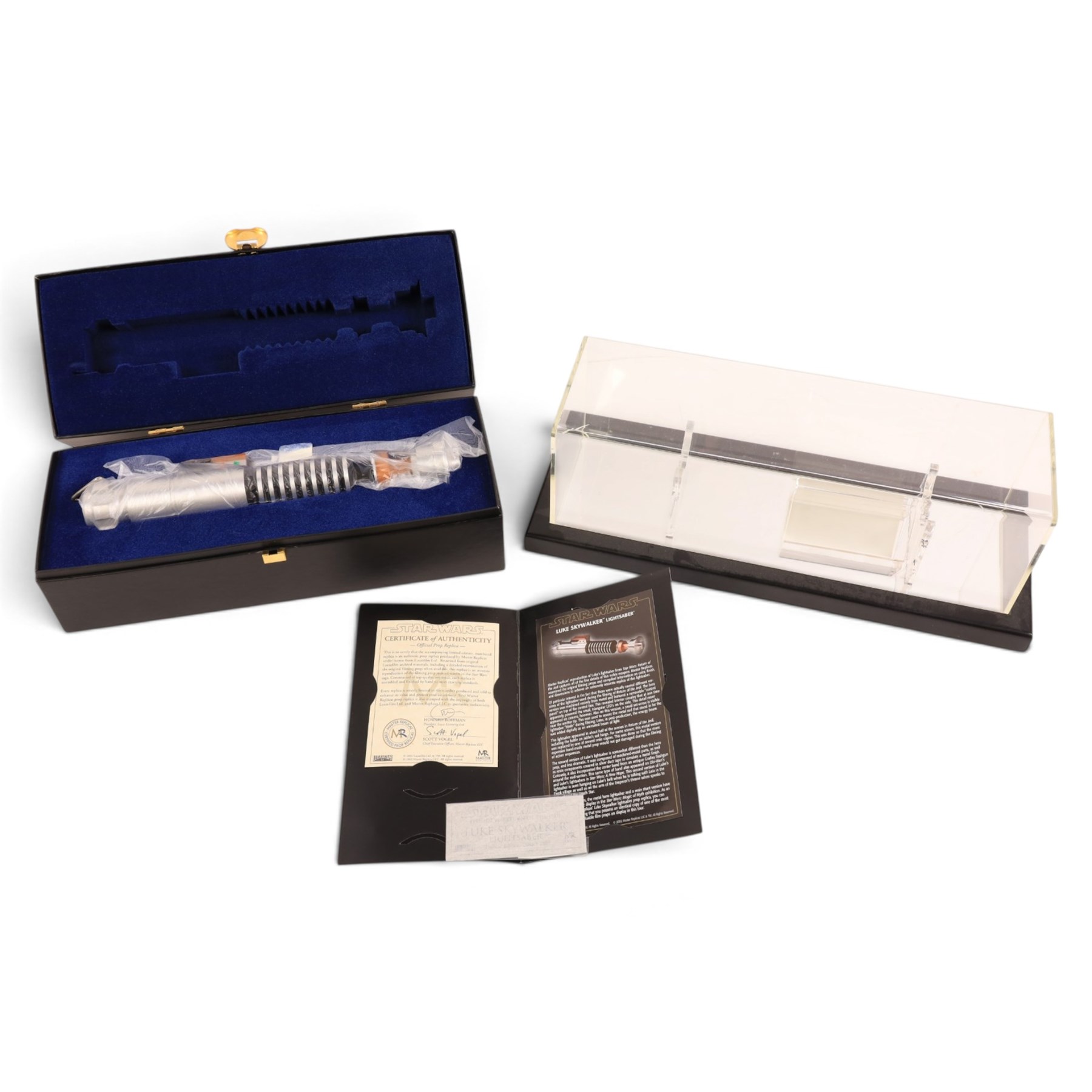 Master Replicas Star Wars Luke Skywalker's Lightsaber no. SW-102,  1:1 scale, in box with outer cardboard sleeve, with certificate, separate acrylic display case and plaque, limited edition no. 2045/2500