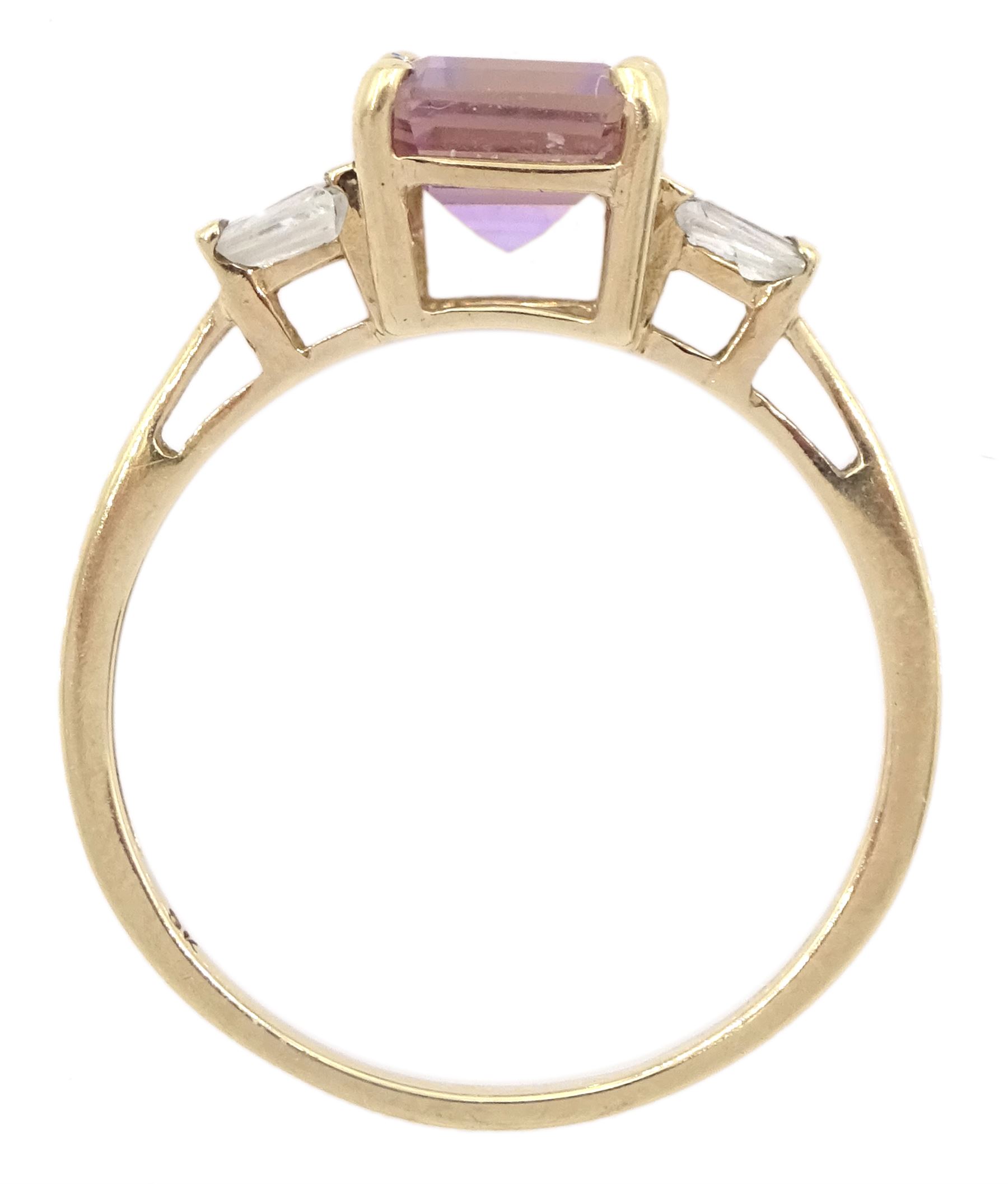 9ct gold emerald cut ametrine and tapered baguette cut white topaz ring, hallmarked