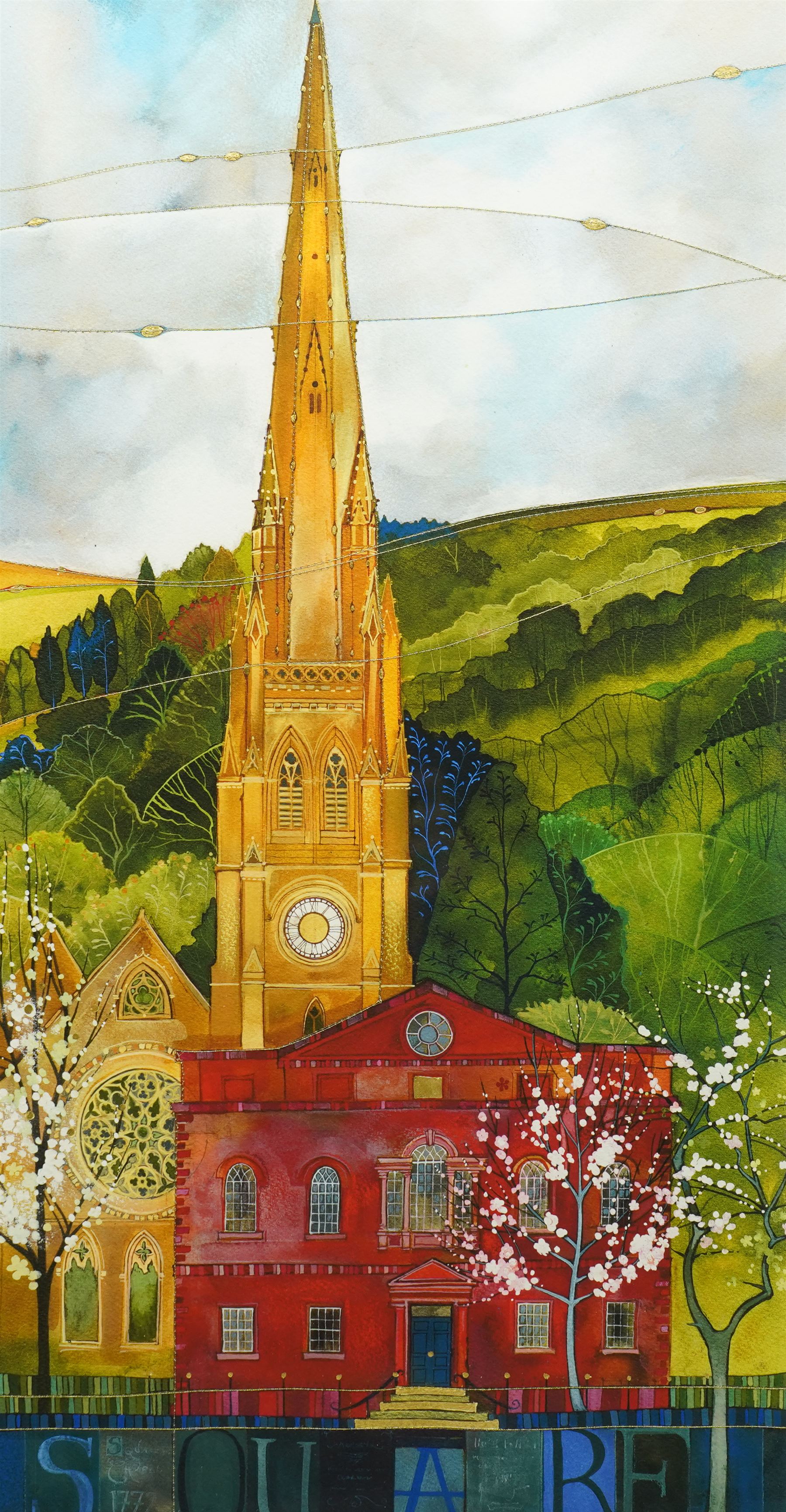 Kate Lycett (Yorkshire Contemporary): 'Square Chapel Square Church', limited edition colour lithograph signed titled dated '13 and numbered 127/150 in pencil 65cm x 33cm