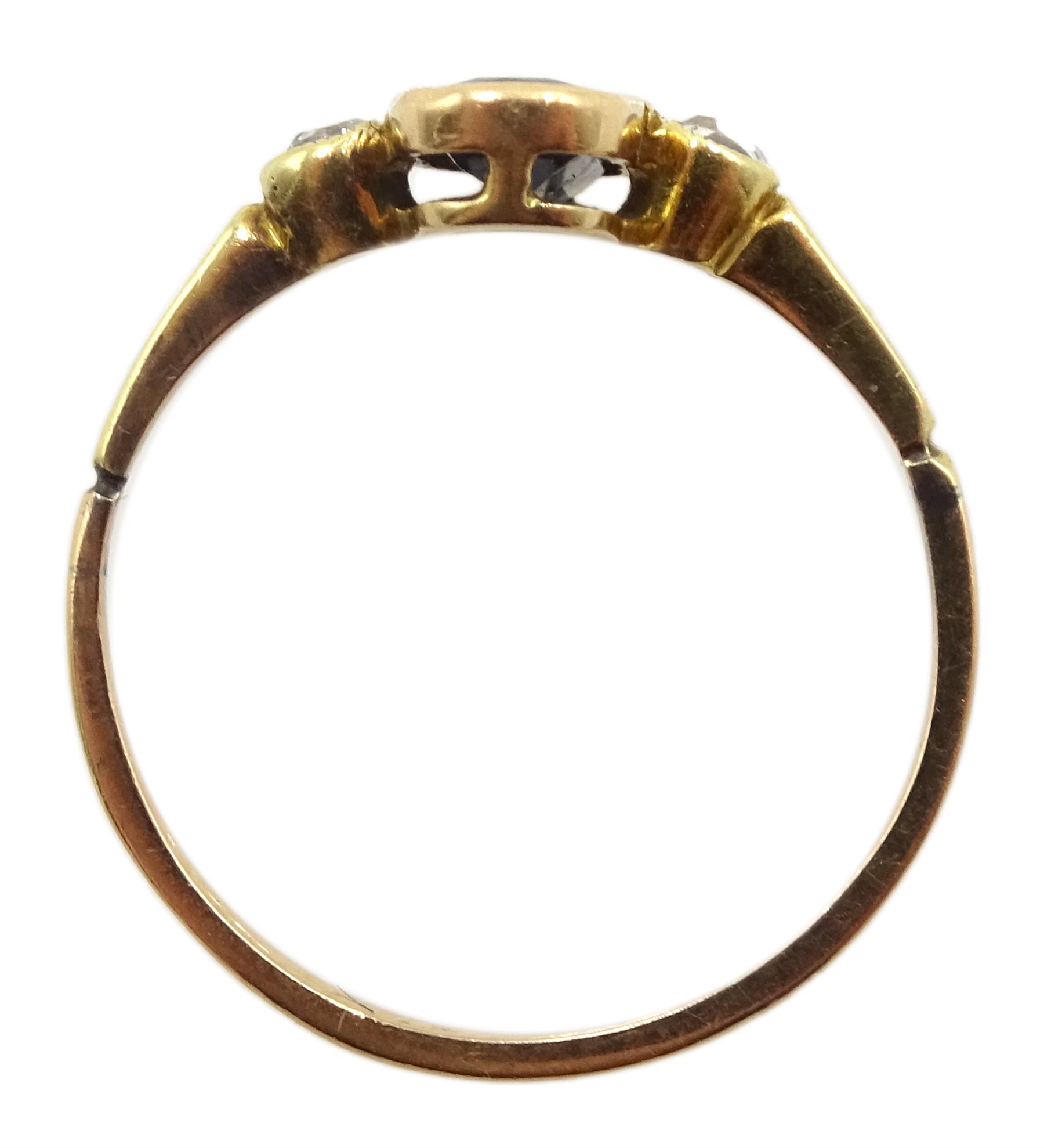 Victorian 18ct gold three stone sapphire and diamond ring