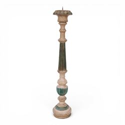 Indian Kerala carved wooden pricket candlestick, H71cm 