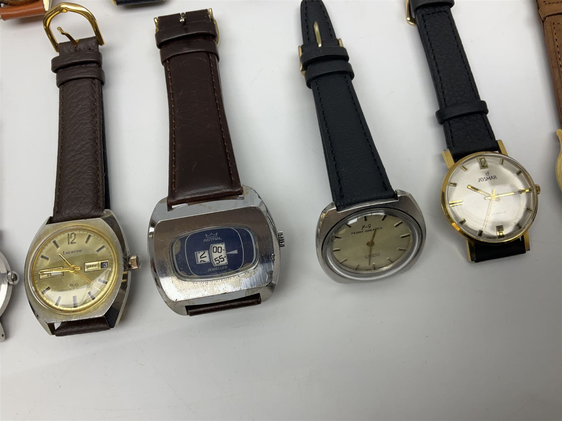 Collection of thirty wristwatches including Lucerne, Josmar, Astral, Mido, Thussy, Waldman, Camy, Doxa Lator, Avia, Lip, Enicar and Favre-Leuba