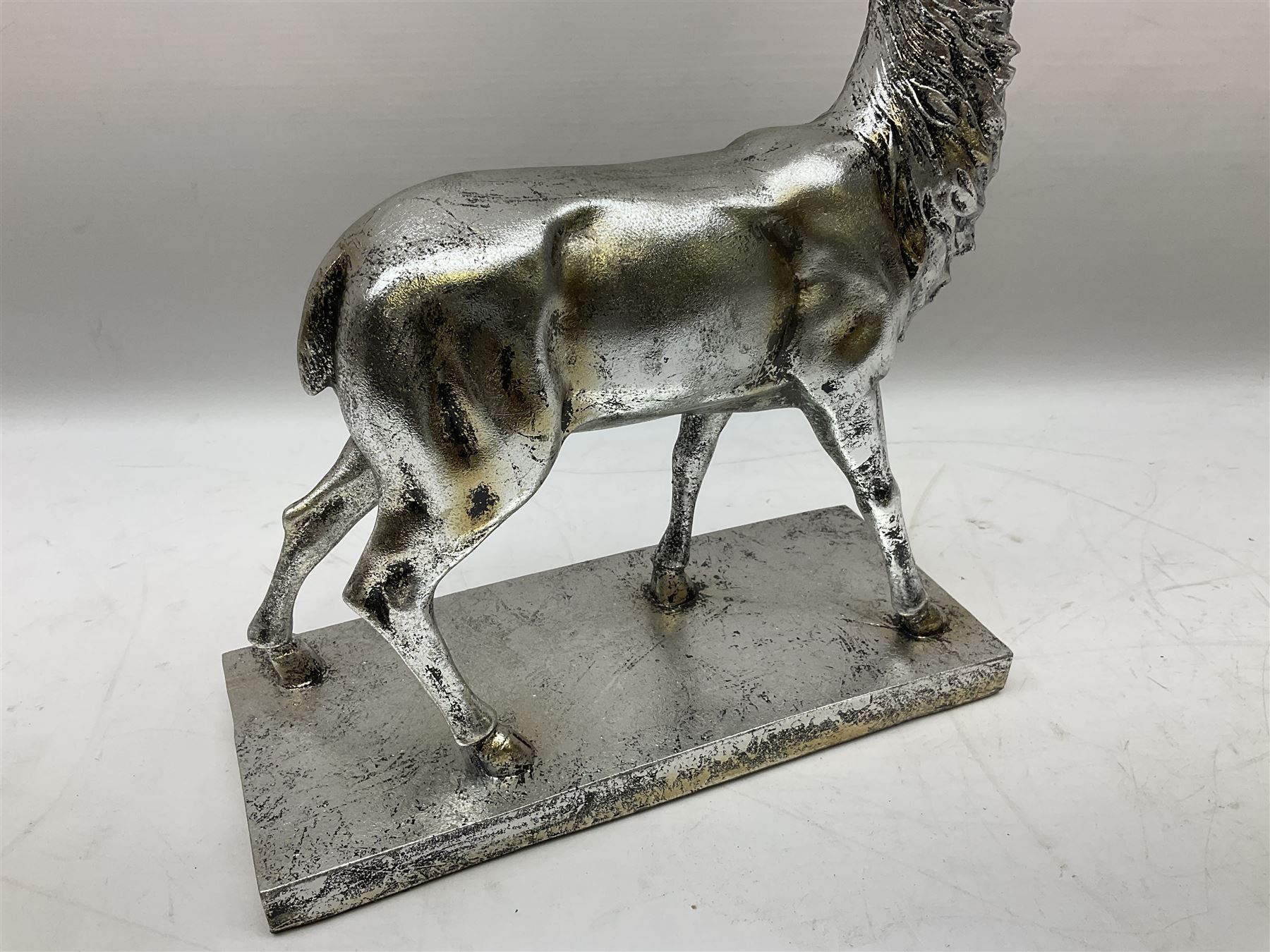 Composite silvered stag, on rectangular base