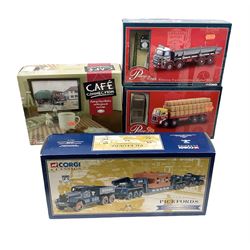 Corgi - Classics limited edition Pickfords Diamond T Ballast (x2) with 24-wheel girder trailer and steel casting load no.55201; limited edition Cafe Connection Leyland (LAD) Octopus sheeted platform lorry no.CC11601; and two Passage of Time models nos.26403 & 23702; all boxed (4)