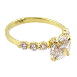 9ct gold single stone cubic zirconia ring, with stone set shoulders