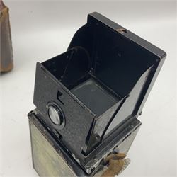 Franke & Heidecke Rolleicord twin lens camera, serial number 012706 with Heidoscop-Anastigmat f=7.5cm' lens and a 'Carl Zeiss Jena Triotar 1:4.5 f=7.5cm' lens, serial no 1474898, together with three similar cameras, including SEM TLR, serial no 420218, Ising Pucky box and Ferrania Elioflex, three in leather carry cases