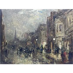 William Manners (British 1860-1930): Busy Street in the Evening, possibly Shrewsbury, oil on board signed 23cm x 31cm