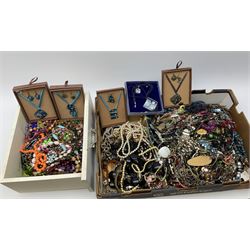 Quantity of costume jewellery including, necklaces, necklace and earrings sets etc, in two boxes