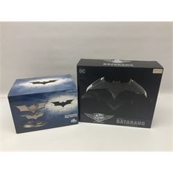 Two Batman replica Batarangs comprising DC Comics QMX Caliber Metalworks 1:1 scale replica with original box, and DC Direct The Dark Knight prop replica no. 33/1500 with original box and certificate of authenticity 