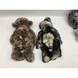 Six Charlie Bears, comprising Bert CB131306, Hattie CB614865, Brodie CB124902, and Anniversary Diesel CB151575, each designed by Isabelle Lee, and Bibble CB630036B, and Edwin CB131298, both designed by Heather Lyell, all with tags