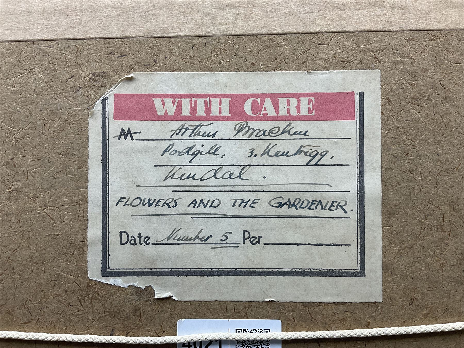 Arthur Bracken (British Early 20th Century): 'Flowers and the Gardener', watercolour signed, titled on label verso with artist's Kendal address 27cm x 31cm