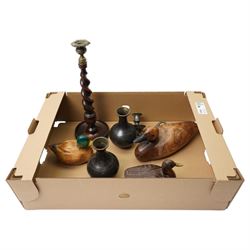 Three decoy duck models, together with a barley twist candlestick, pair of cloisonne vases...