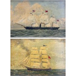 English School (20th Century): Ship's Portraits - 'City of New York' and 'Brig Fletwing at Portmadoc', two oils on panel 36cm x 51cm and 40cm x 57cm (2)