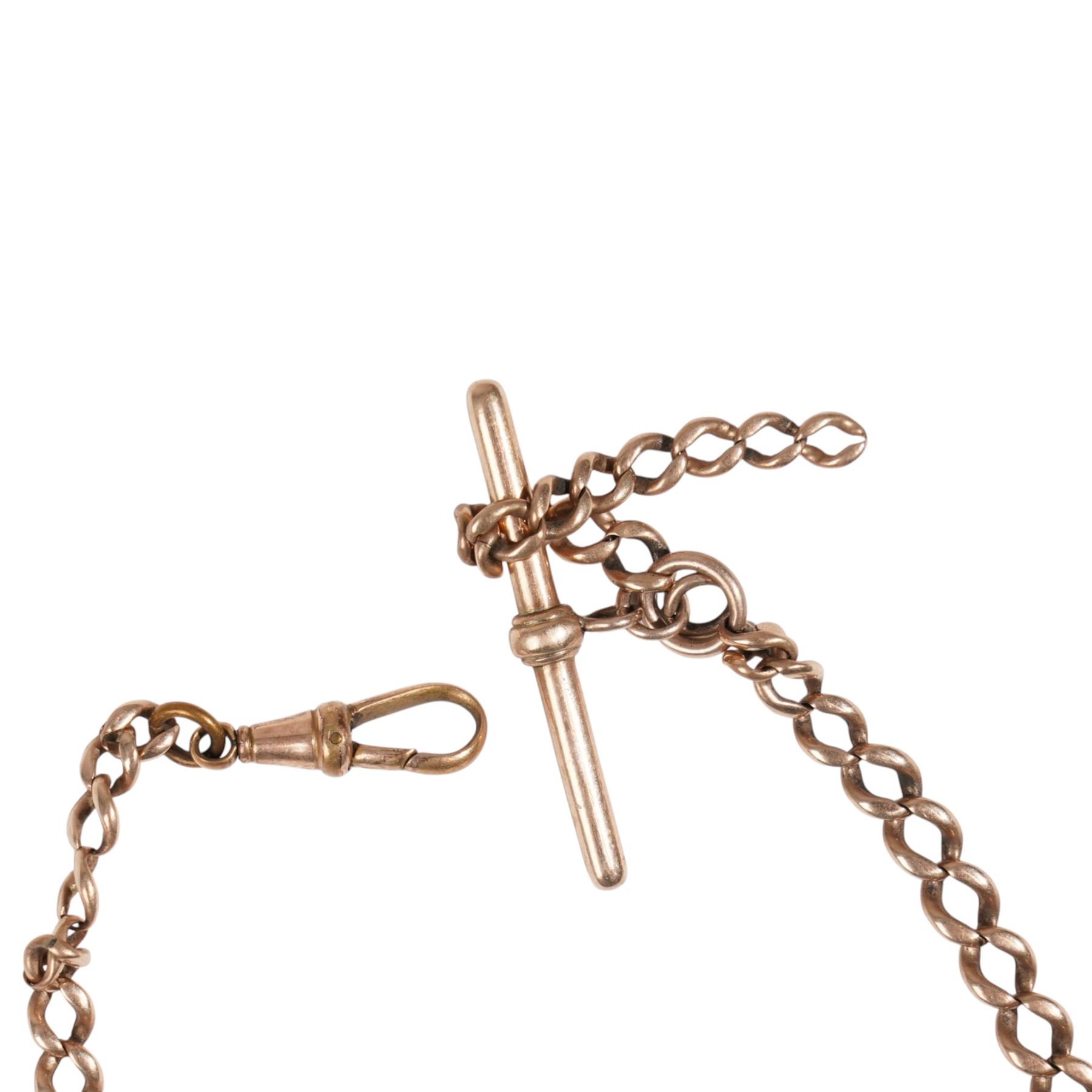 19th/ early 20th century 9ct rose gold Albert watch chain, with gilt lobster clasp