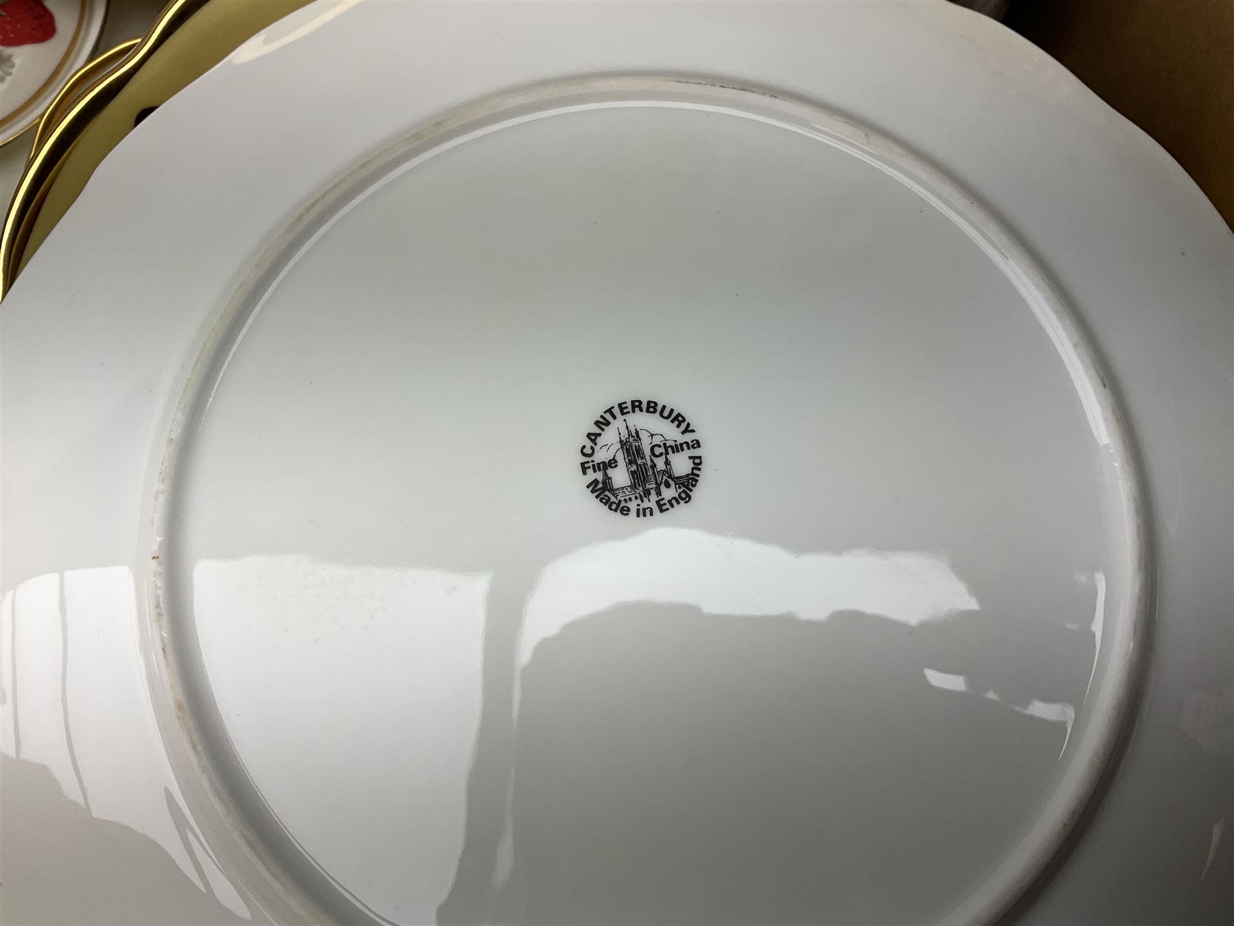 Canterbury tea and dinner service decorated with fruit on a yellow ground with gilt detail, together with Baroness tea service and other ceramics and collectables, in three boxes