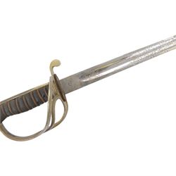 George V Canadian Army Service Corps (CASC) sword, made by Clement Gray Sheffield, the 89cm etched blade with GRV cyper and Royal Army Service Corps insignia makers mark 'Clement Grey Sheffield', numbered 6018 on spine, steel swept three bar hilt, shagreen covered grip, in steel scabbard with leather cover, overall L109cm