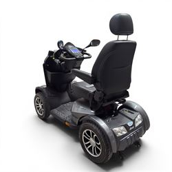 Drive King Cobra  - mobility scooter, four wheel model with black seat and headrest, lights and grey bodywork, 800 miles.