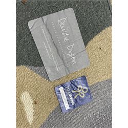 Deirdre Dyson London - 'Birch Tree' abstract rug, shades of grey and green depicting a birch trunk 