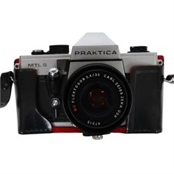 Three 35mm film SLR cameras, comprising Canon EOS 50E camera body with a Canon Ultrasonic EF 28-80mm 1:3.5-5.6 lens, together with a Canon EOS 600 camera body with a Sigma UC 28-70mm 1:3.5-4.5 lens and a Praktica MTL5 with a Carl Zeiss Jena DDR MC Flektogon 2.4/35 lens