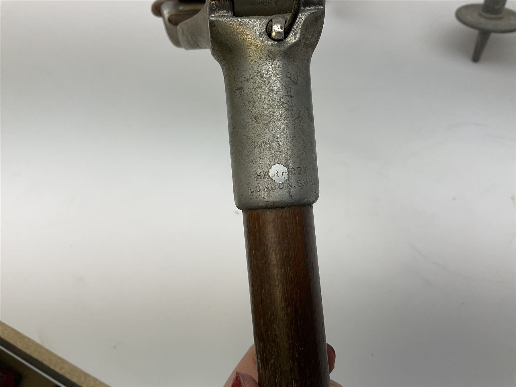 Adjustable Gamebird shooting stick, together with Mills Munitions shooting stick, Featherwate shooting stick, five others and two wooden walking sticks.  