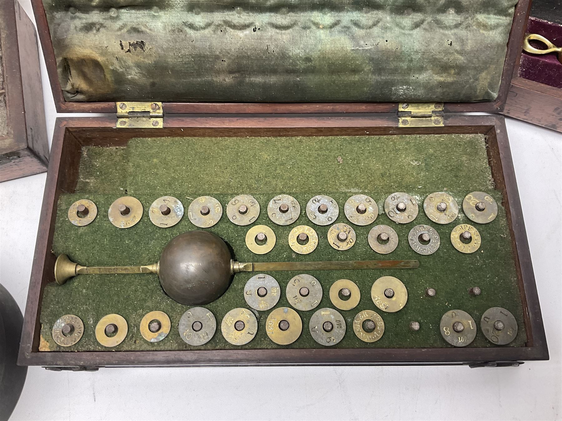 Three hydrometers, including examples by Allan and Clarke, all boxed, together with a blow torch, air sprayer, burned and a pressure gauge