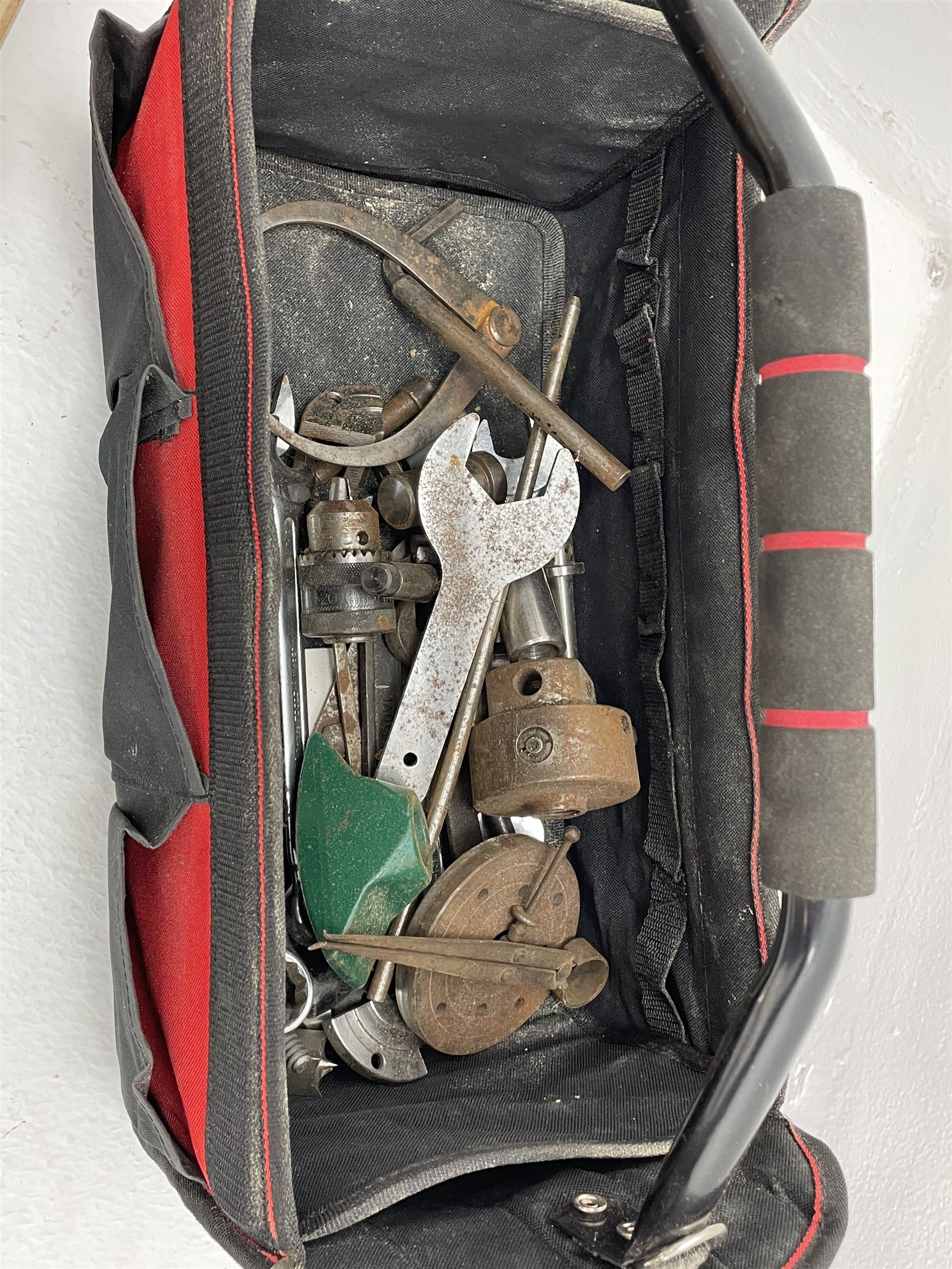 Coronet no.3 wood turning lathe, with various accessories to including - blocks, chucks, calipers and turning chisels (including Robert Sorby)