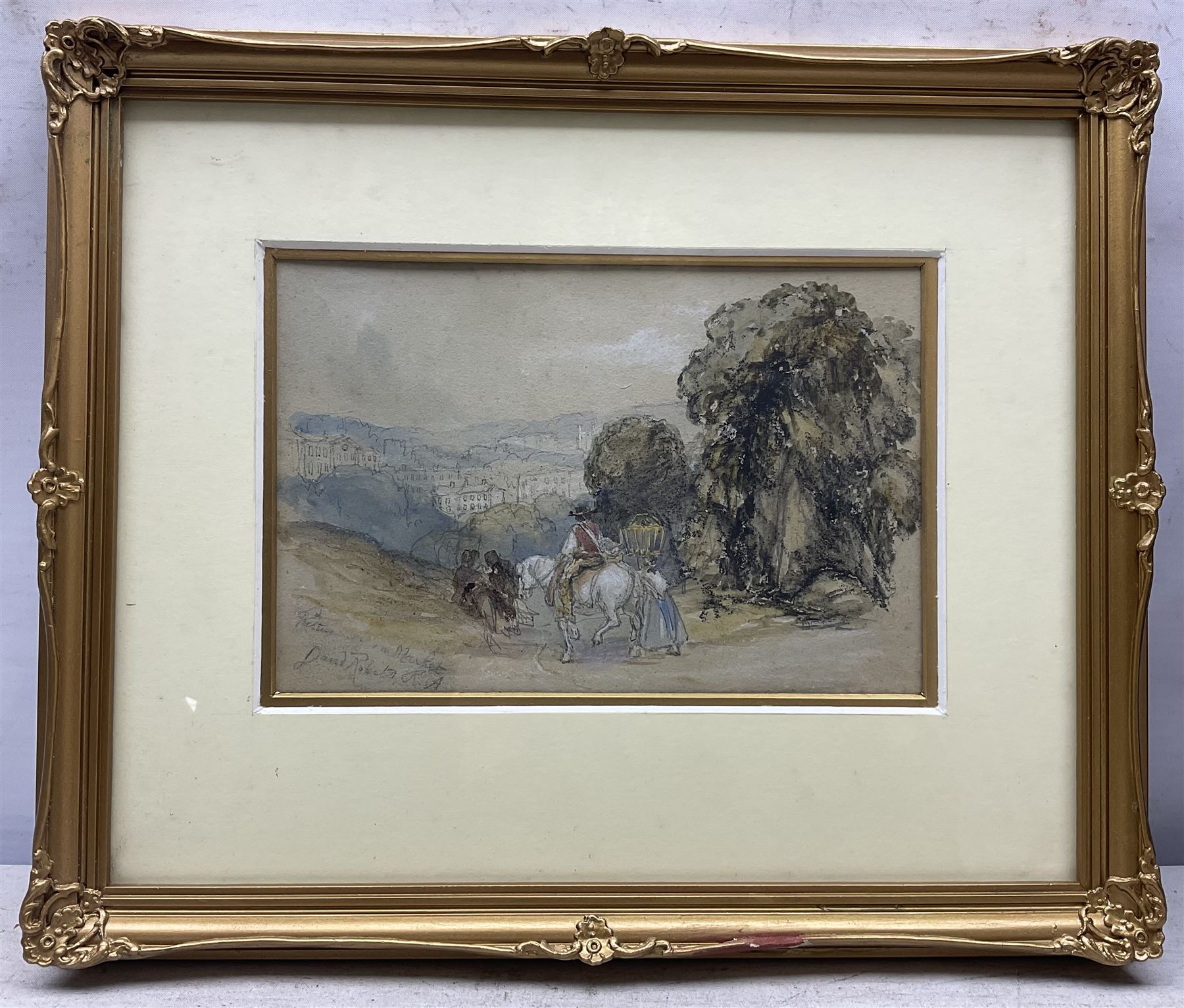 David Roberts RA (Scottish 1796-1864): 'Returning from Market', watercolour signed and titled in pencil 14cm x 22cm 