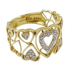 9ct gold openwork, diamond chip heart design ring, hallmarked