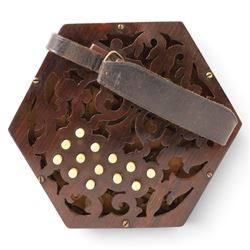 Late 19th century Anglo three-row concertina by C. Jefferies, twenty-six bone buttons, circa 1880, stamped 'C Jefferies Maker', in modern custom made carry case