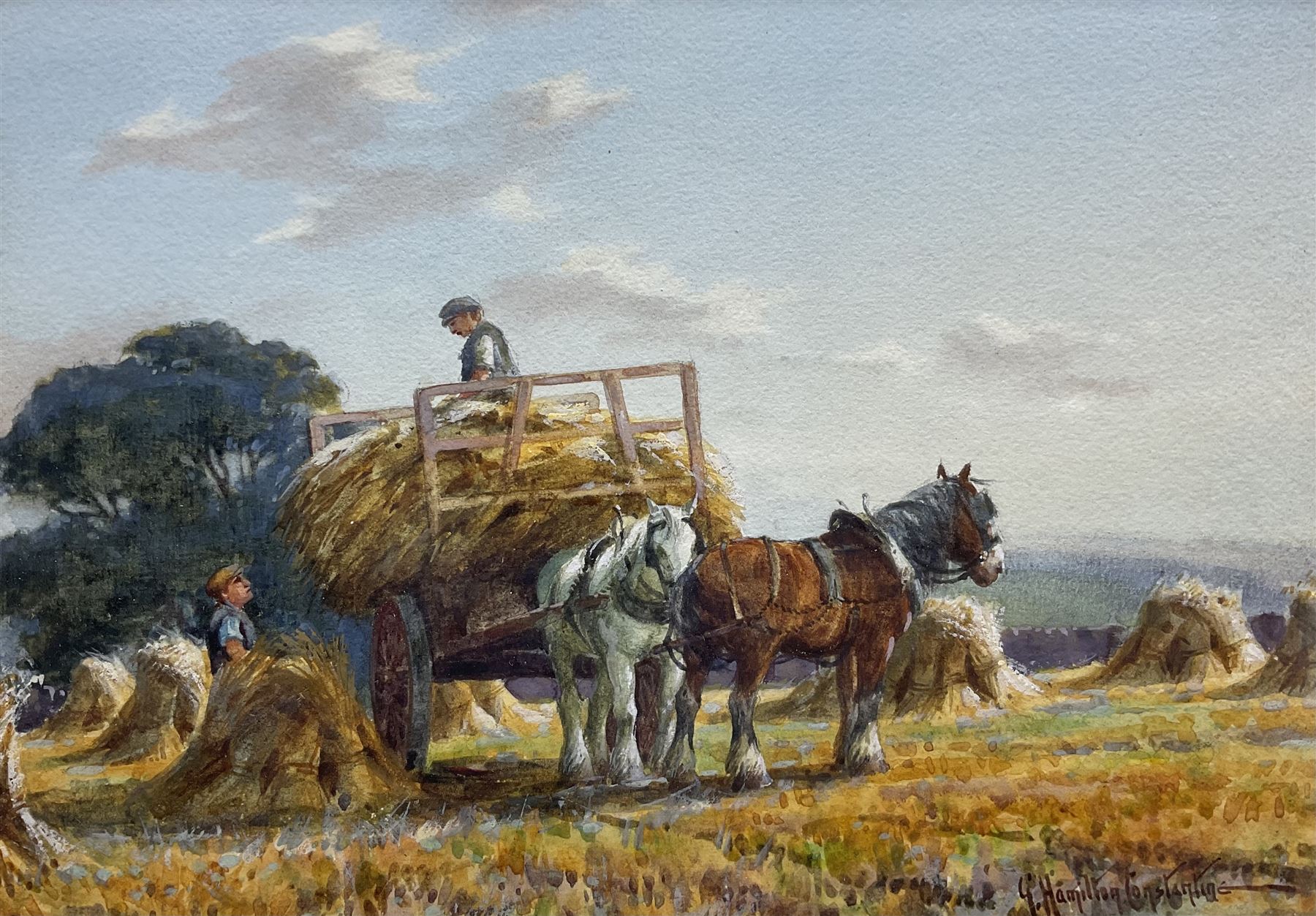 George Hamilton Constantine (British 1878-1967): Harvest Time, watercolour signed 17.5cm x 25cm