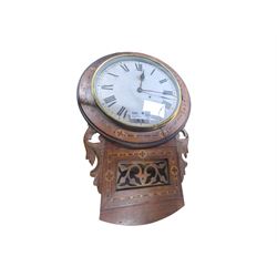 American-Victorian walnut drop dial wall clock with parquetry inlay, c1880, 8-day timepiec...