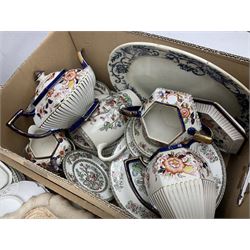 Britannia Pottery Imari five piece tea set comprising teapot, jug, open sucrier, milk jug, and teapot stand, together with Johnson Brothers Indian Tree pattern tea and dinner wares and other ceramics