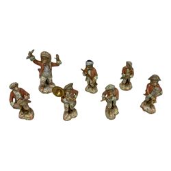 Seven Meissen style monkey band figures