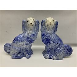 Three Pairs of Staffordshire style dogs, together with two Staffordshire style jugs, largest example H30cm 