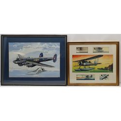 David L Marshall (British 20th century): AVRO Shackleton AEW.2, gouache signed 38cm x 56cm; English School (20th century): Biplanes, five watercolours heightened in white framed as one unsigned, largest 20cm x 45cm (2)