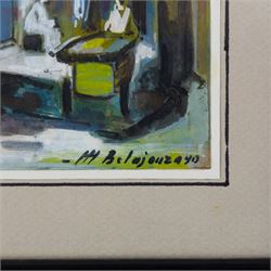 Mohamed Belajouza (Tunisian 20th Century): Streets of Sousse, set of three gouaches signed, max 18cm x 13cm (3)