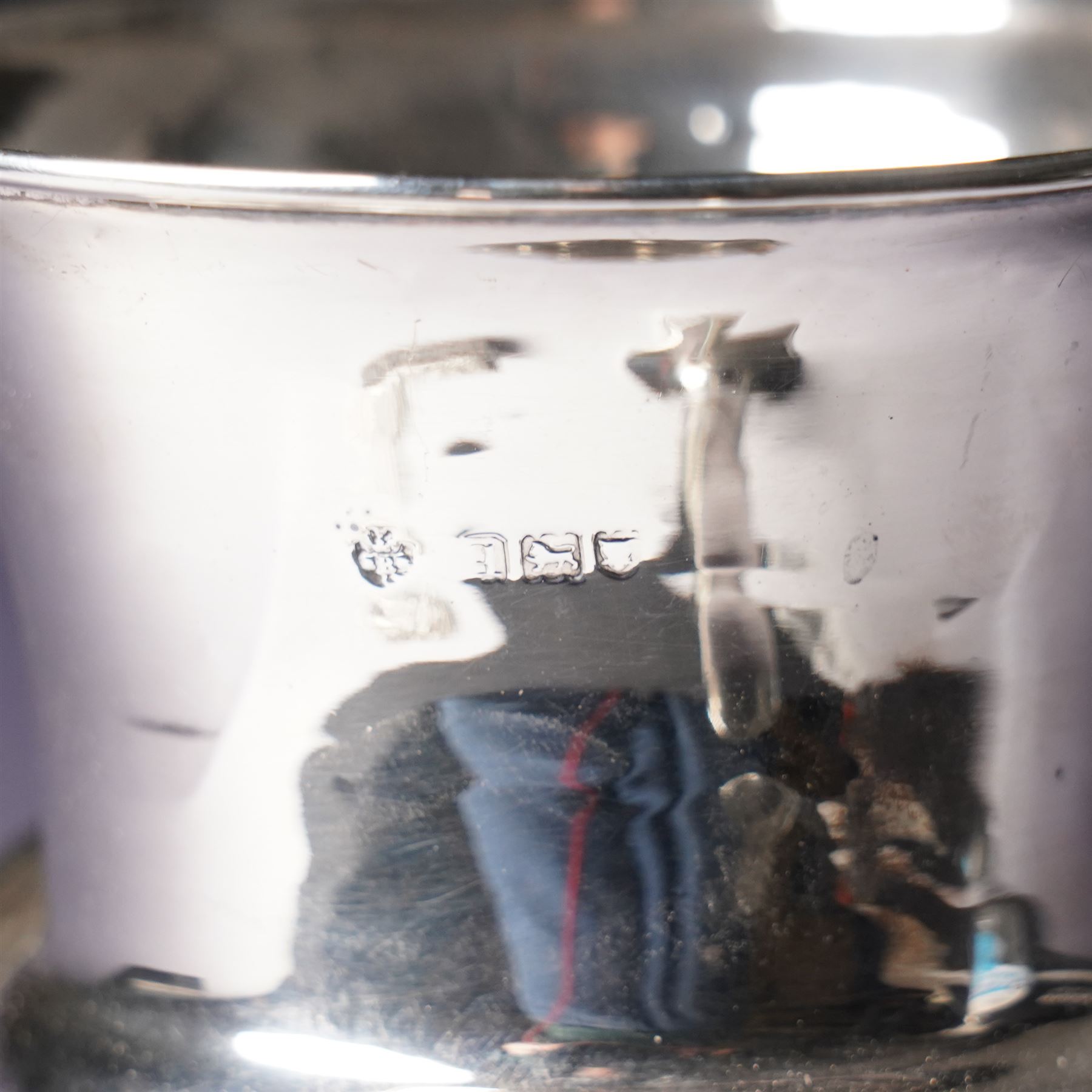 Pair of small silver vases H8cm London 1912, silver circular inkwell Birmingham 1912, cased set of six silver coffee spoons and a small silver dressing table box