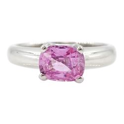 Platinum single stone oval cut pink sapphire ring, sapphire approx 1.10 carat