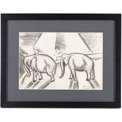 Dame Laura Knight (Staithes Group 1877-1970): Circus Elephants, charcoal signed 19cm x 28cm
