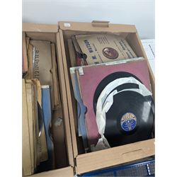 Large collection of vinyl LPs, together with a small collection of 7 inch vinyl records and CDs, with a Dansette record player and a small Hi-Fi cabinet