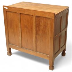 Mouseman - Oak chest of drawers, rectangular adzed top with raised gallery, two short over two long drawers with turned handles, raised on octangonal supports, carved mouse to the right edge, by the workshop of Robert Thompson, Kilburn.

Provenance - this lot comes to us for sale from direct descent of Robert Thompson. Thompson is the great grandfather of the vendor