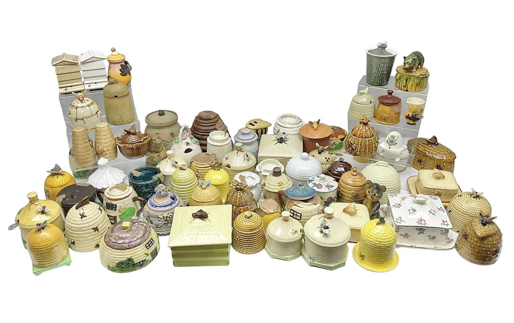 Large collection of honey pots, of various shapes, to include examples from Crown Devon, Marutomo ware, W.H Gloss, Goebel etc 