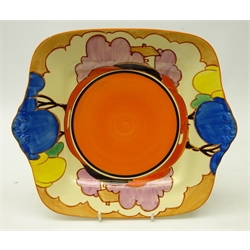  1930's Clarice Cliff Bizarre 'Blue Autumn' cake plate, L28.5cm x H25cm   