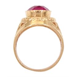 14ct rose gold single stone synthetic pink stone ring